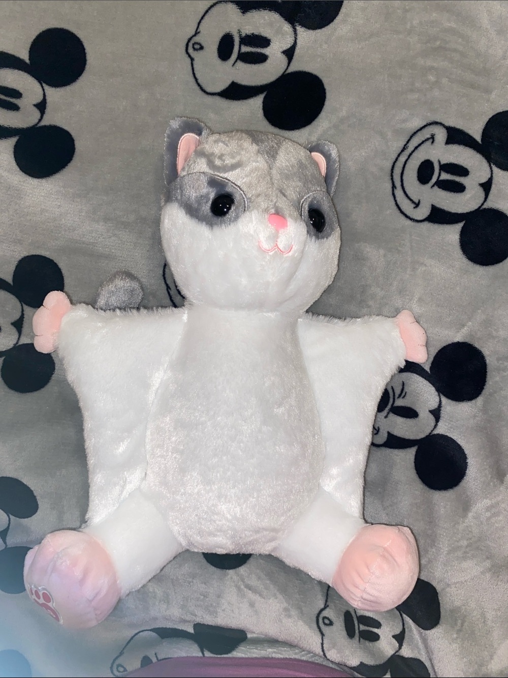 Build-A-Bear Gray and White Flying Squirrel Plush with Pink Accents